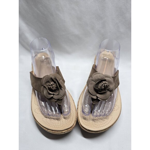 Crocs Size 10 ALeigh Flower Leather Flip Flop Sandal Cork Platform Wedge Brown - Picture 3 of 11
